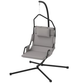 Hammock Chair with Stand and PA Coating Cushion, Hanging Swing Chair with Steel Frame for Indoor and Outdoor, Gray