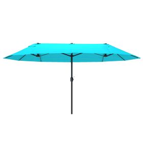 Patio Umbrella 15ft Double-Sided Outdoor Market Extra Large Umbrella with Crank Handle for Backyard, Blue