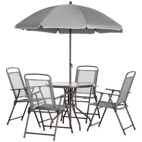 Garden Soiree: 6-Piece Gray Patio Dining Set with Umbrella & Glass Table