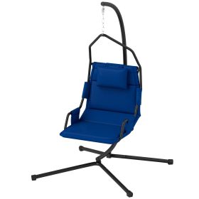 Hammock Chair with Stand and PA Coating Cushion, Hanging Swing Chair with Steel Frame for Indoor and Outdoor, Dark Blue
