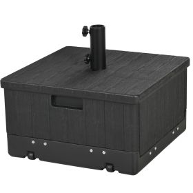 3-in-1 Outdoor Umbrella Base, Coffee End Table, Planter Box with Drainage, Patio Umbrella Stand Table with Wheels and Handles, Black