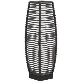 Solar-Powered Rattan Floor Lamp, Auto On/Off LED Outdoor Garden Lantern, Pathway Light, Gray