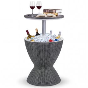 Gray Outdoor Imitation Rattan Ice Cooler Side Table 8Gal 2-Height Adjustable with Drain Plug