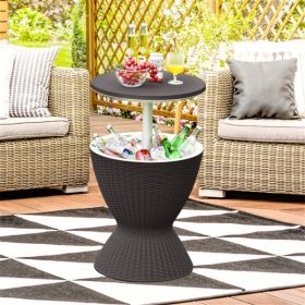 Black Outdoor Imitation Rattan Ice Cooler Side Table 8Gal 2-Height Adjustable with Drain Plug