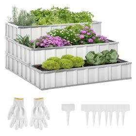 3 Tier Raised Garden Bed Outdoor Metal Patio Planter Box with Gloves,  4' x 4' x 2' for Backyard, Patio to Grow Vegetables, Herbs, and Flowers, (Option: White-1170x320x70 mm)