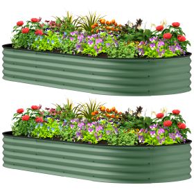 7' x 3' x 1' Raised Garden Bed Set, 2PCS Raised Beds for Gardening with Metal Plant Stakes, Green (Option: Green-575x375x140 mm)