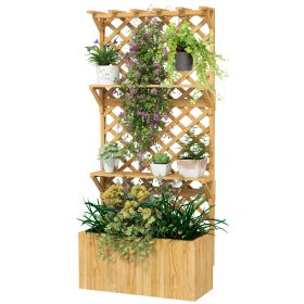 Raised Garden Bed, Wooden Planter with Trellis, Hanging Roof, Plant Shelf, Drainage Holes and Bed Liner, Natural (Option: Natural Wood-875x245x630 mm)