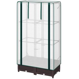 Garden Bed with Trellis, Outdoor Plant Box with PE Cover, Drainage Holes and Zipper Door, 31.5" x 15.7" x 48.8", Brown (Option: Brown-440x440x190 mm)