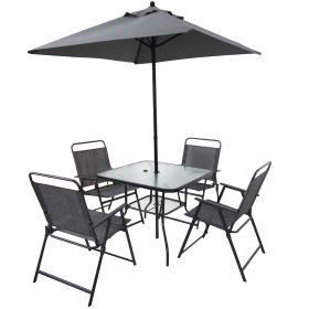 Outdoor Patio Dining Set for 4 People, Metal Patio Furniture Table and Chair Set with Umbrella, Black (Color: as Pic)
